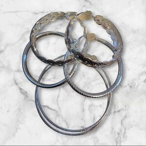 Pastels Clothing Silver Textured Hoop Earrings Set